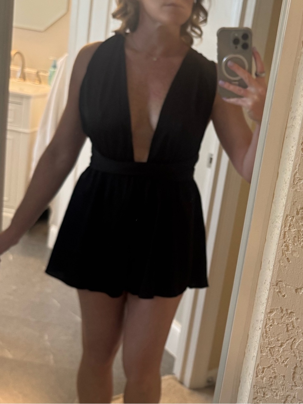 Plunging Black V-Neck Romper